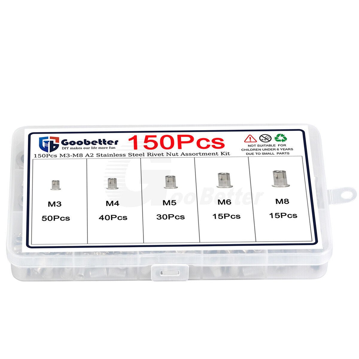 150PCS M3 - M8 Rivnuts Kit Stainless Steel Flat Head Rivet Nut Blind Nutserts Knurled - HomeDIYer