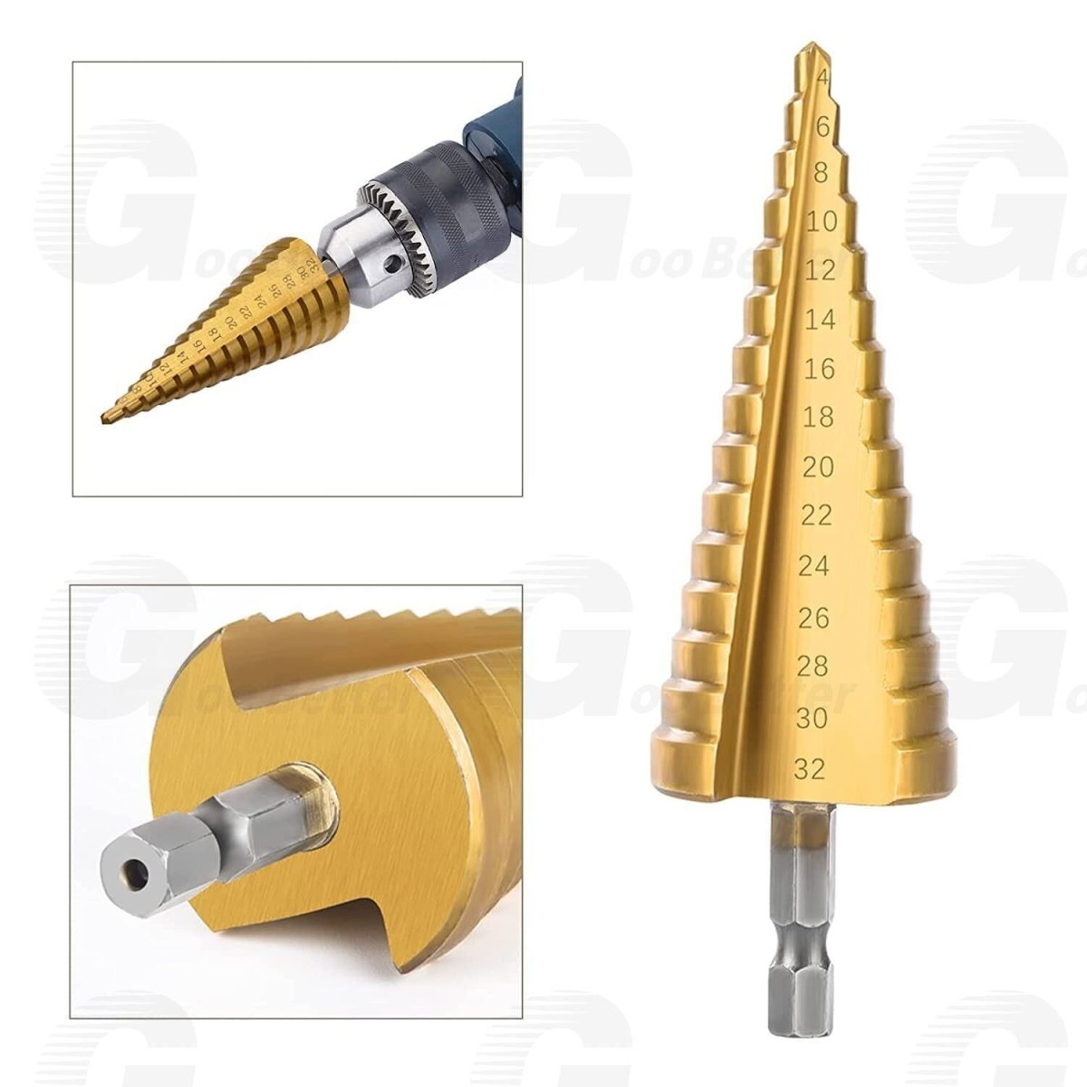 3Pcs Spiral Step Cone Drill Bit Set HSS 1/4" Hex Shank Hole Bits for Metal Wood - HomeDIYer