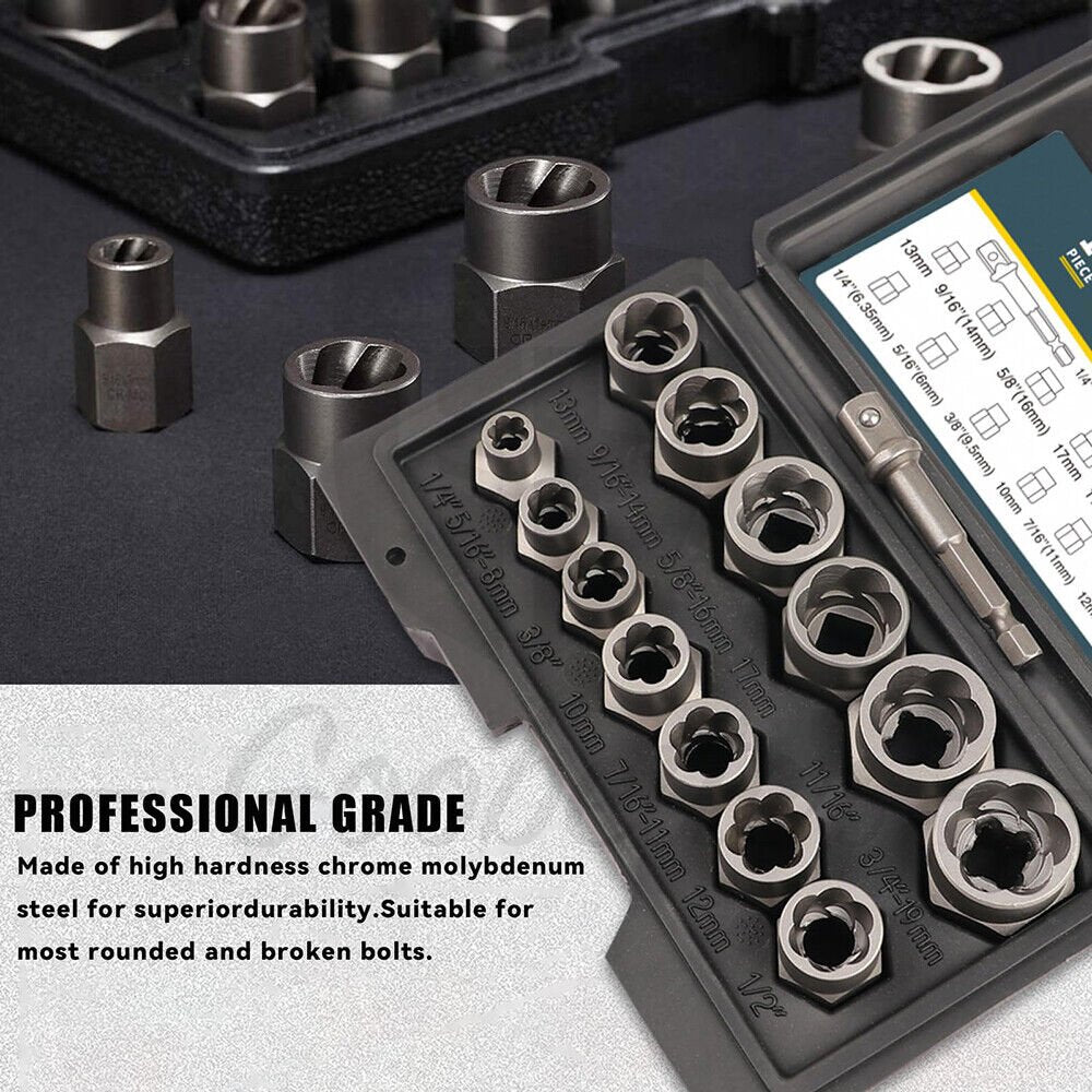 14Pcs Impact Bolt & Nut Remover Set Screw Bolt Nuts Extractor Socket Set Tool - HomeDIYer