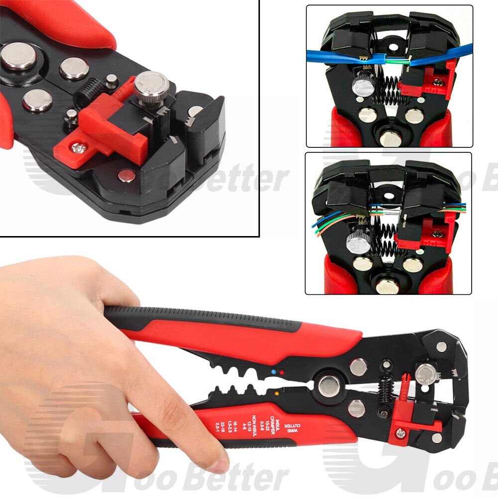 8'' Self - Adjusting Wire Insulation Stripper Red Cutter Crimper Stripping Tools - HomeDIYer