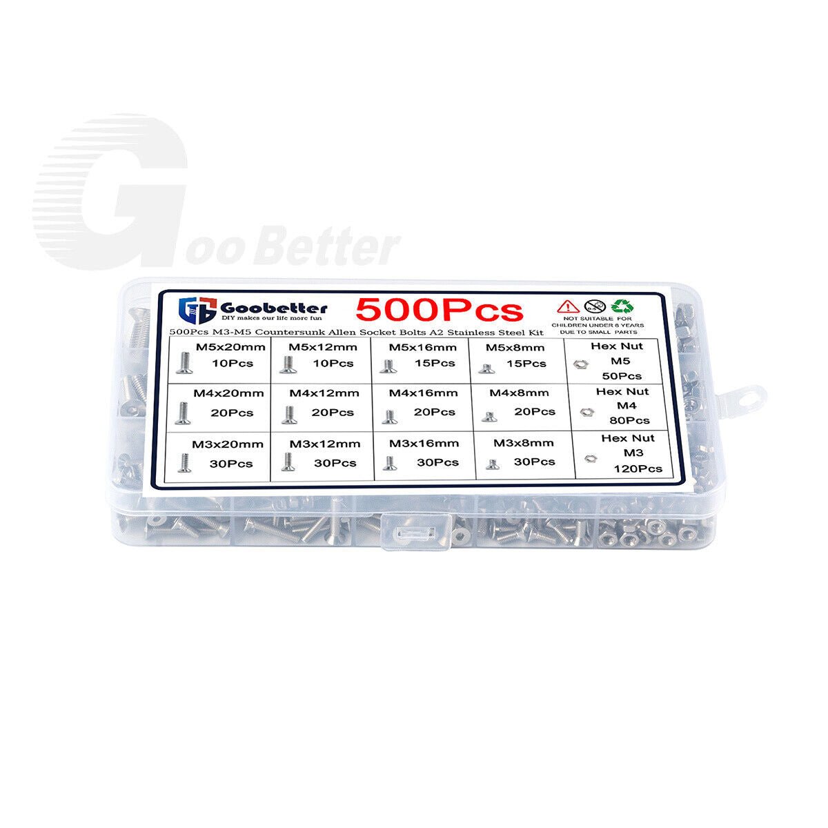 500x Hex Socket Bolts Countersunk Head Screws Nuts M3 - M5 Stainless Steel A2 Kit - HomeDIYer
