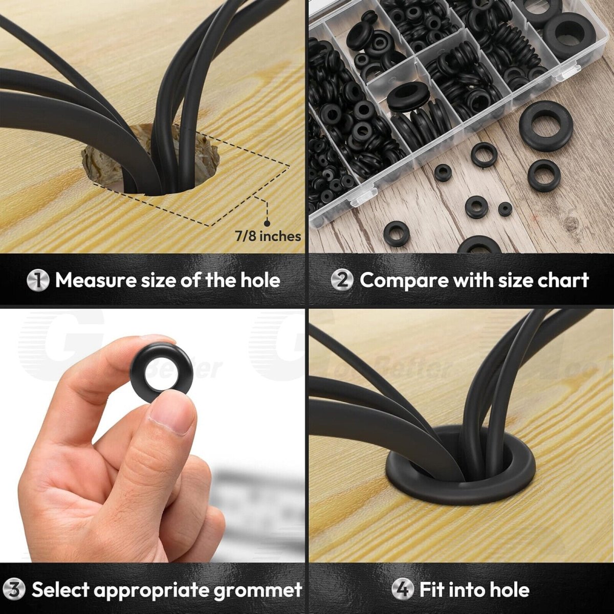Rubber Grommets Blanking Open Blind Grommet Black Bung Set 295pcs Assorted Size - HomeDIYer