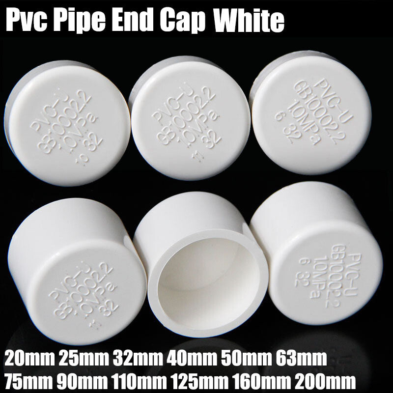 White PVC End Cap for 20mm-200mm pipes - adhesive drain pipe plug fitting
