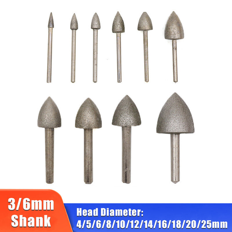 3/6mm Shank Bullet-shaped Diamond Grinding Head Diamond Mounted Points Polishing
