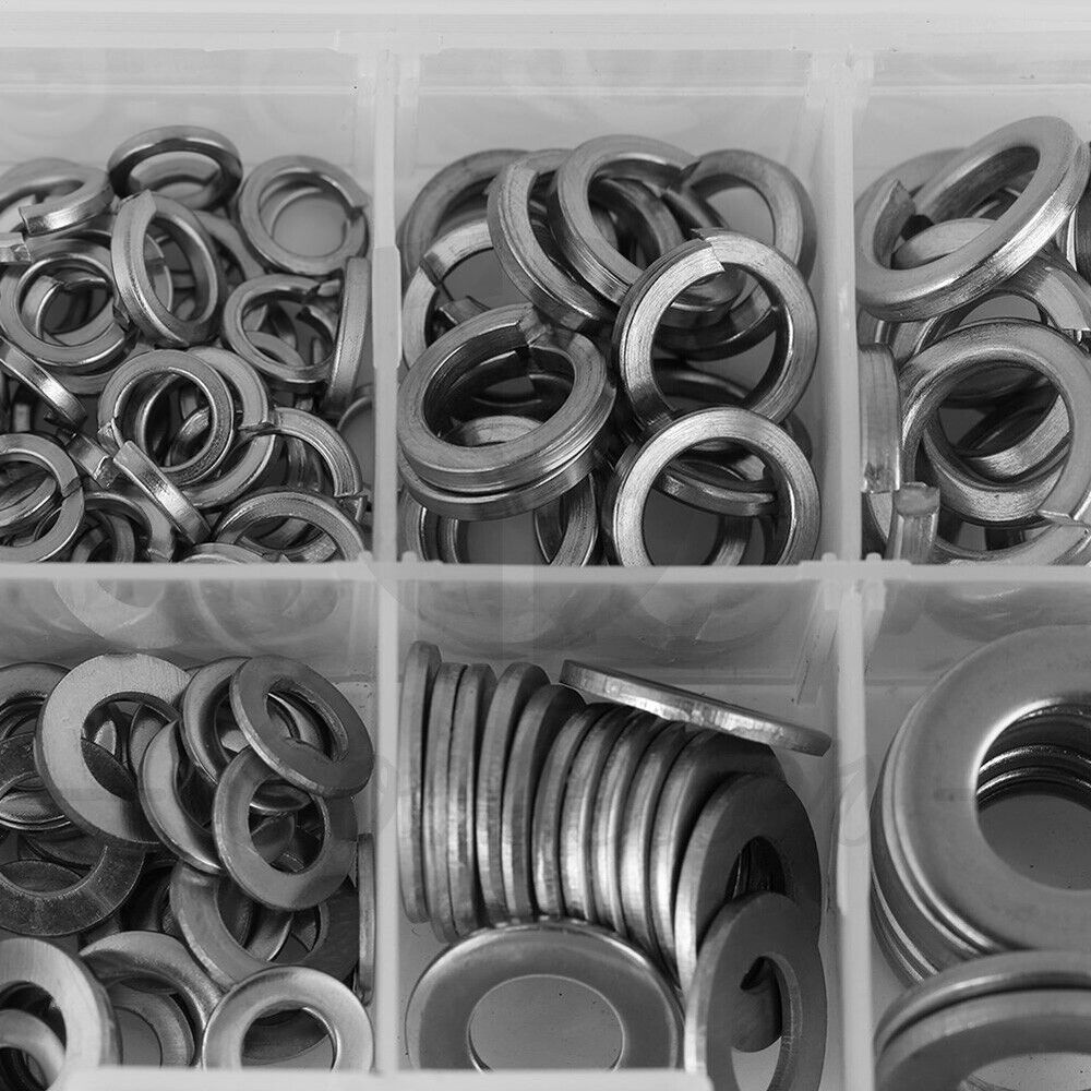200pcs M5 - M10 Stainless Steel Flat Washer Spring Lock Washer Assortment Kit - HomeDIYer