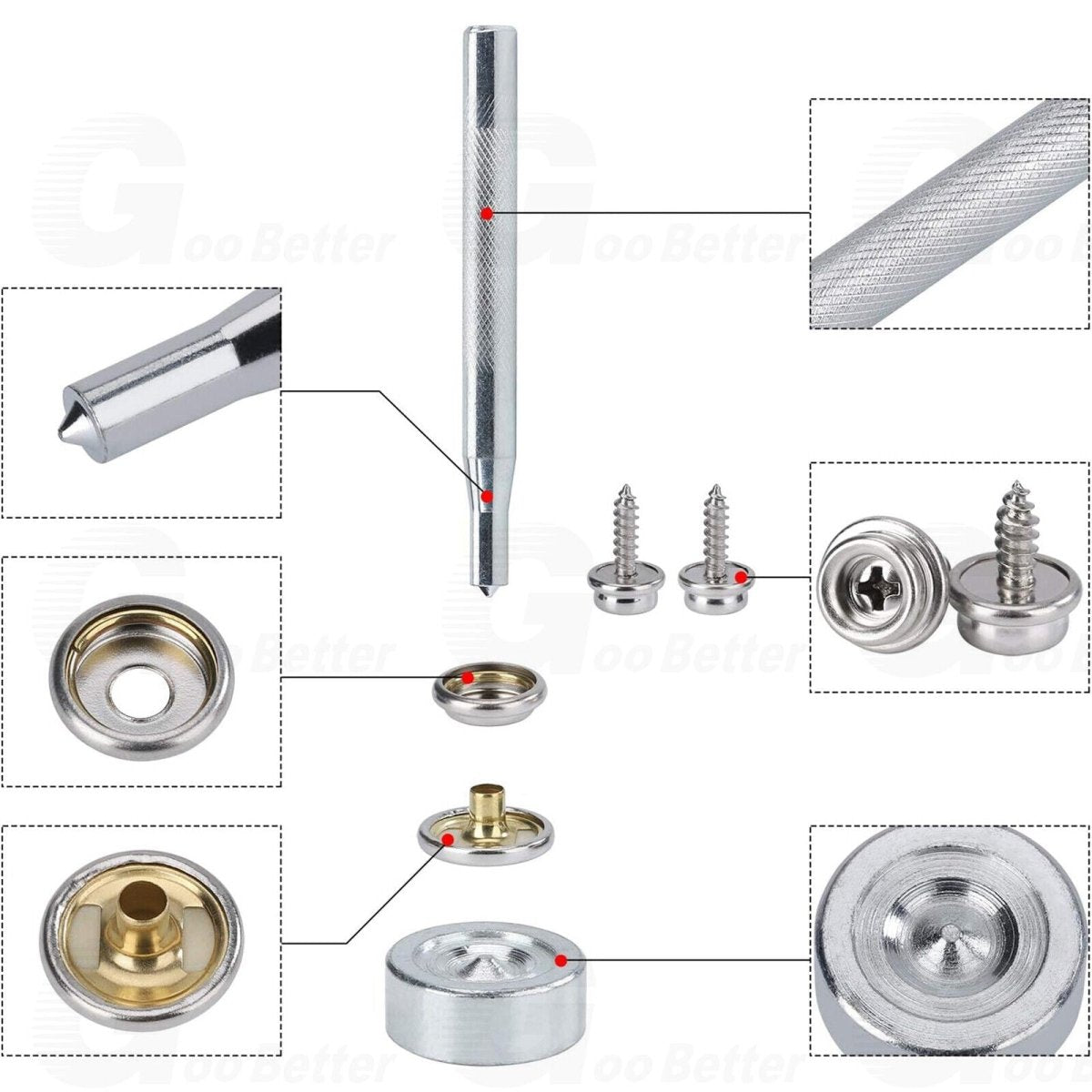 152pcs Snap Fasteners Press Studs Kit Poppers Buttons Tool Set Heavy Duty 15mm - HomeDIYer