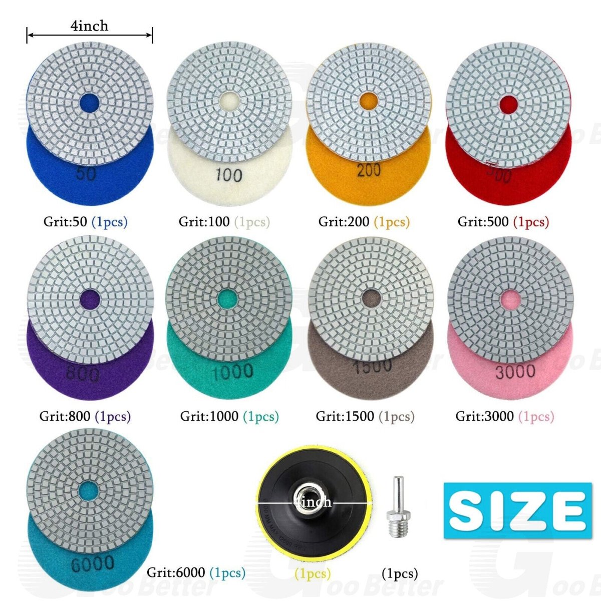 11Pcs 4 inch 100mm Diamond Polishing Pads Kit Wet/Dry for Granite Stone Concrete - HomeDIYer