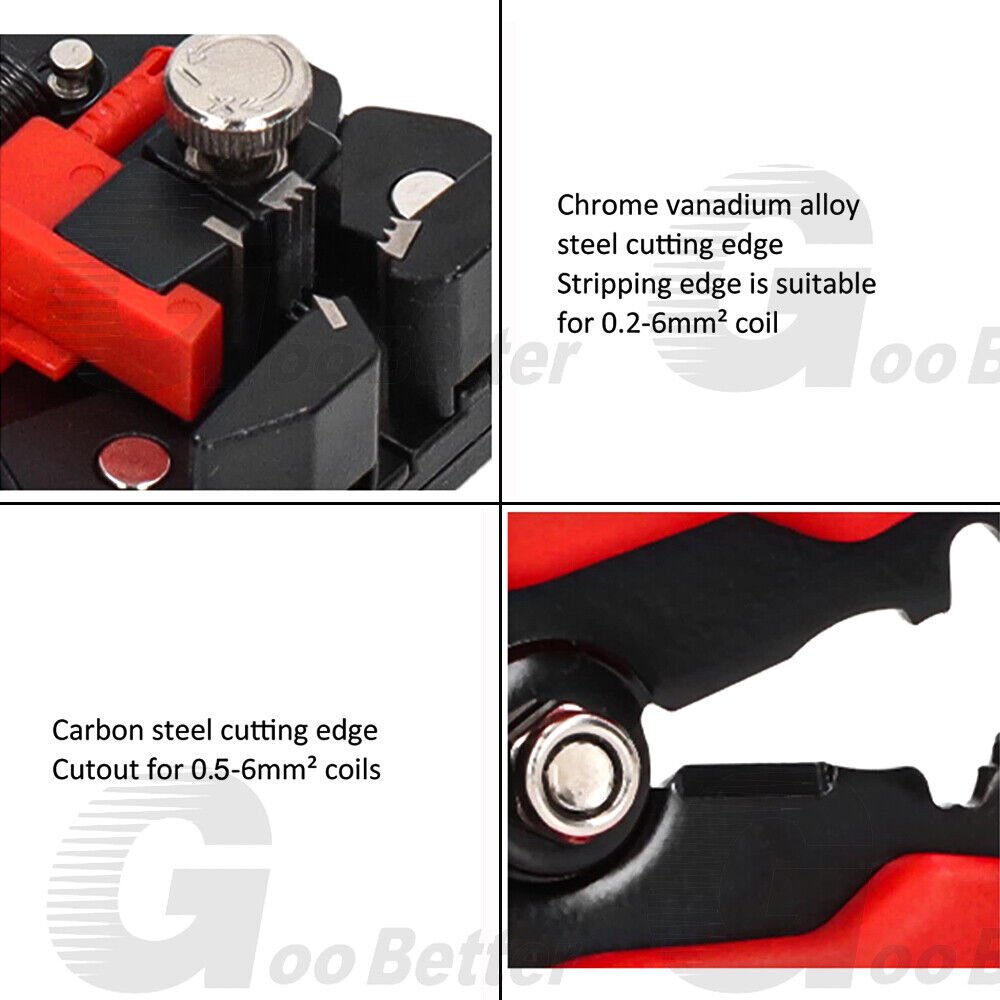 8'' Self - Adjusting Wire Insulation Stripper Red Cutter Crimper Stripping Tools - HomeDIYer