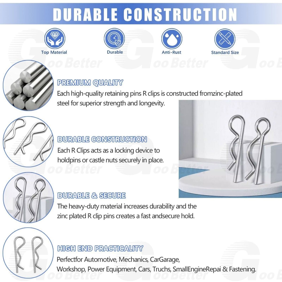 100Pcs R Clips Zinc Plated Retaining Split Beta Pins Assortment for Clevis Pins - HomeDIYer