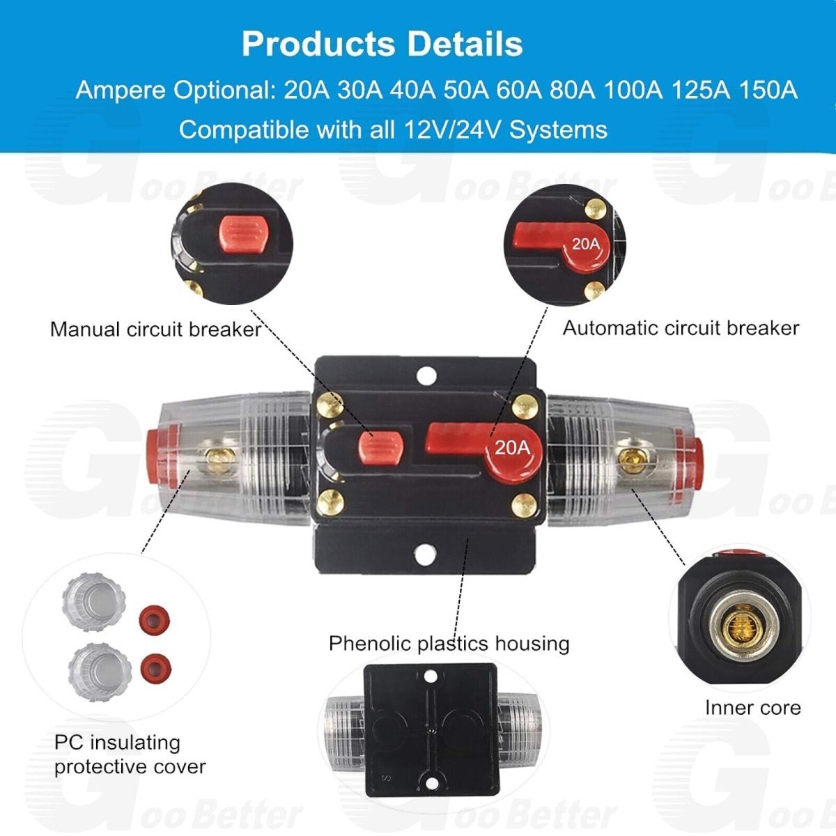 Home Solar System Waterproof Circuit Breaker Reset Fuse Inverter DC 12V - 24V - HomeDIYer