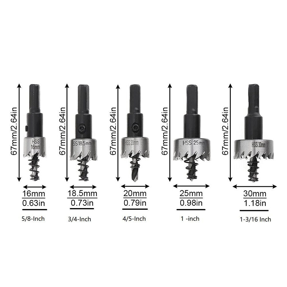 5pcs 16 - 30mm HSS Drill Bit Hole Saw Tooth Set Stainless Steel Metal Alloy Cutter - HomeDIYer