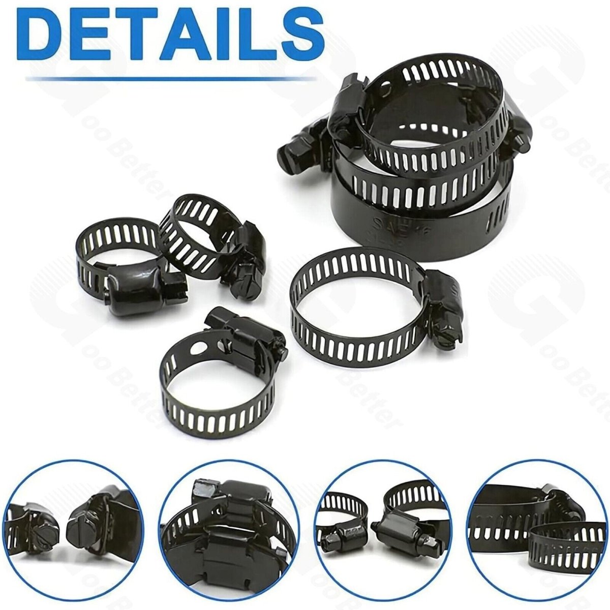 60 Pcs Stainless Steel Pipe Hose Clamp Kit Worm Driver Jubilee Clips Set Black - HomeDIYer