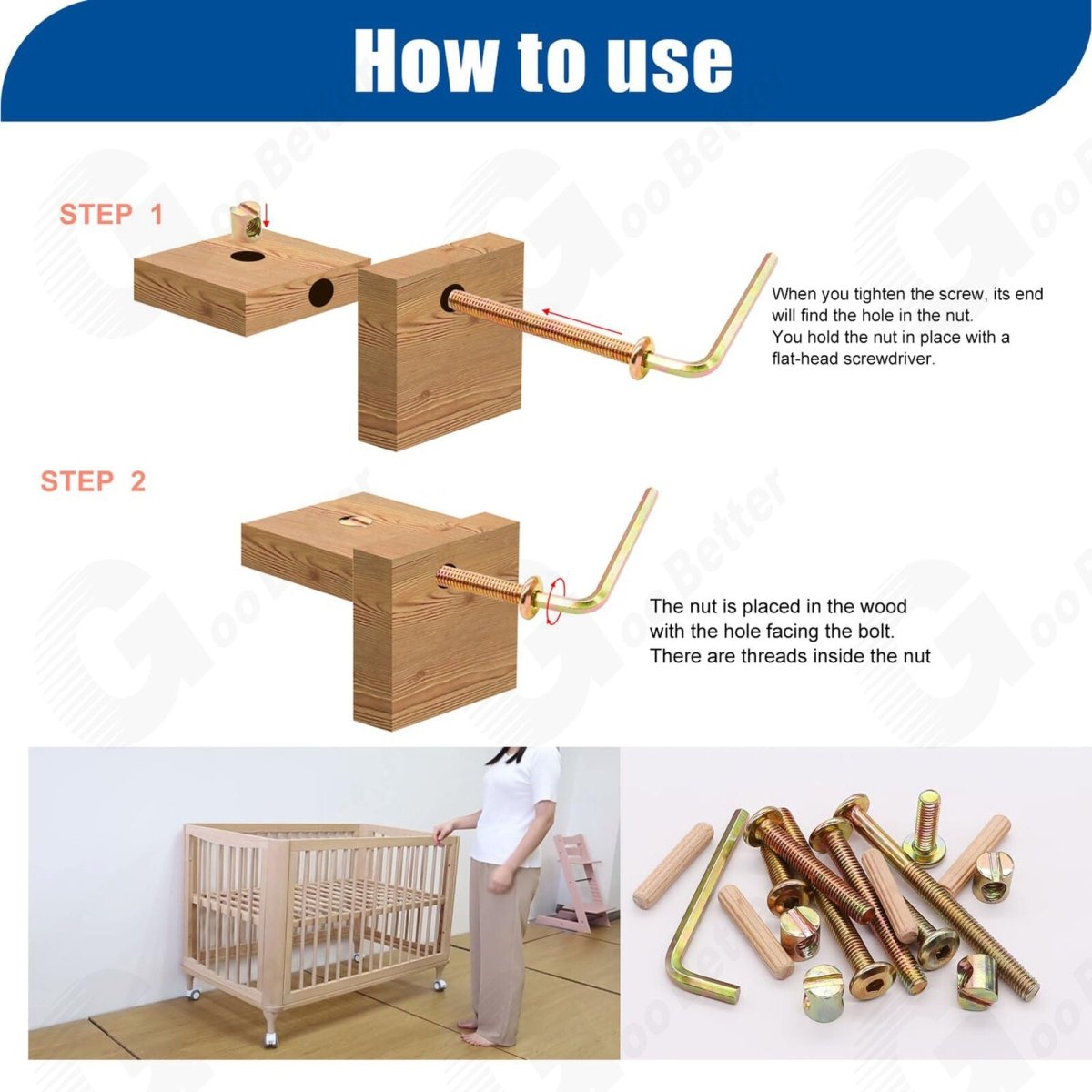 51Pcs M6 Beds Cot Flat Socket Furniture Bolts Screw, Barrel Nuts & Allen Key Kit - HomeDIYer