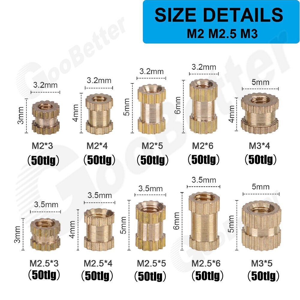 500 Pcs Press - In Nut M2 M2.5 M3 Drive - In Nut Knurled Nut Threaded Insert - HomeDIYer