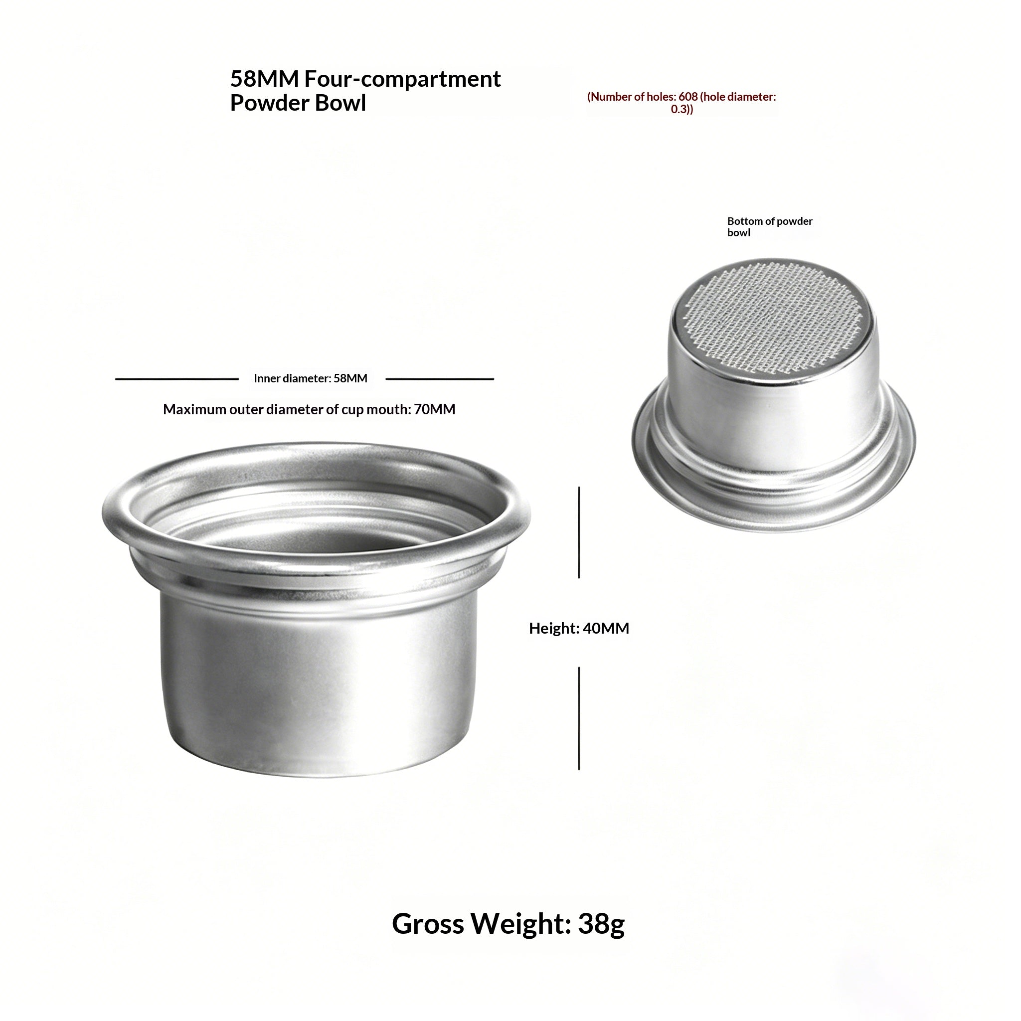 304 Stainless Steel Espresso Filter Basket – 51mm / 54mm / 58mm | Single & Double Shot Precision Portafilter Cup