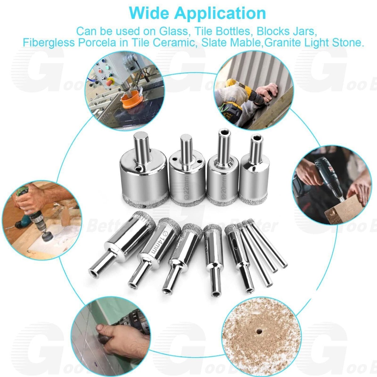 15Pcs Diamond Hole Saw Set Drill Bits Kit 3mm - 42mm Cutter For Glass Ceramic Tile - HomeDIYer
