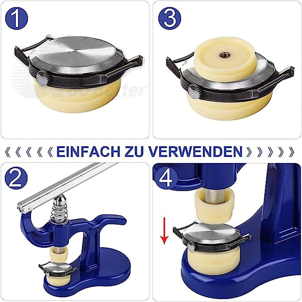 Watch Press Set - Watch Back Case Closer - Glass Fitting Watchmaker Repair Tool Kit. with 12 Snap on Fitting Dies/Moulds - HomeDIYer