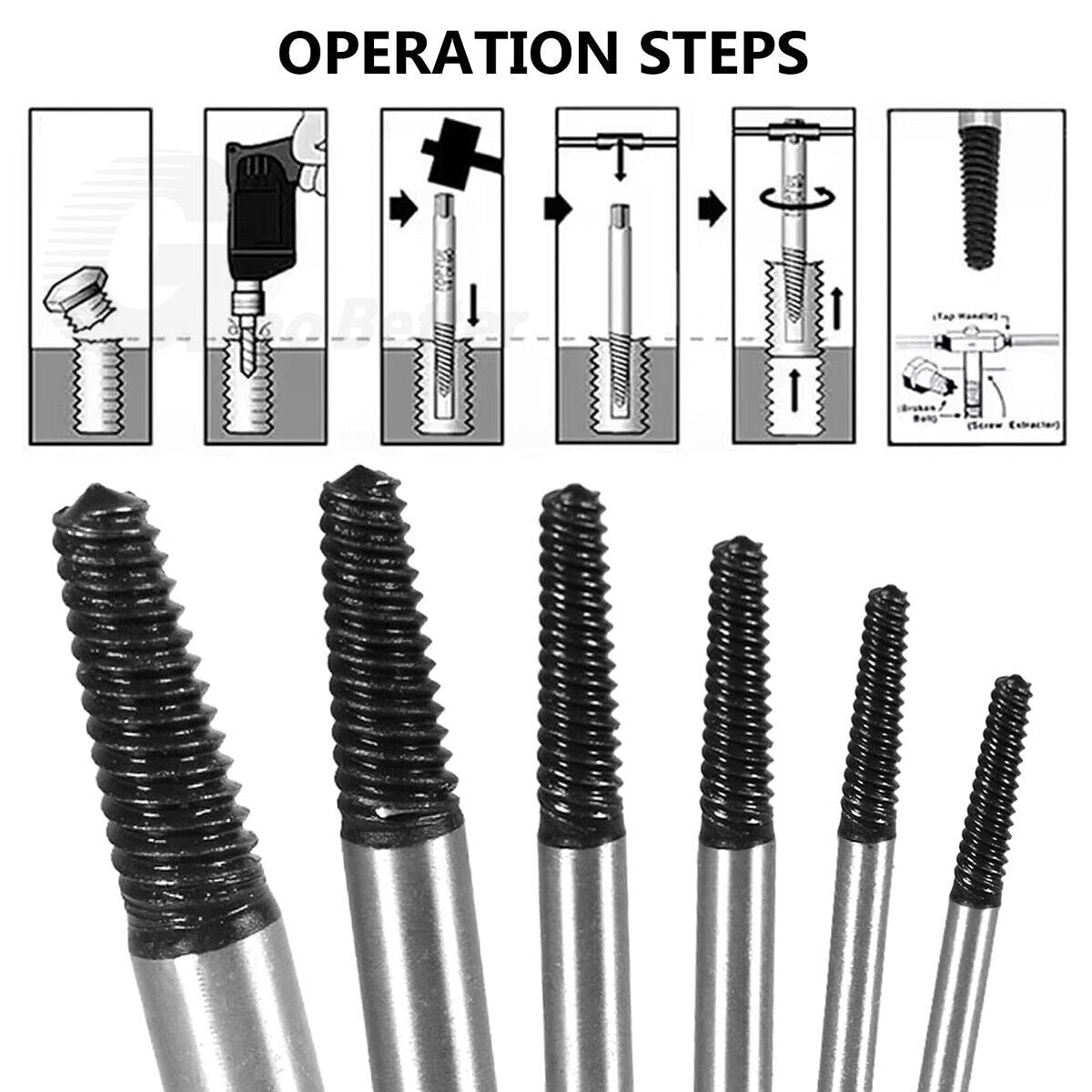 6Pcs Screw Extractor Set Drill Bits 1 - 6 Out Broken Damage Screws Bolt Remover - HomeDIYer