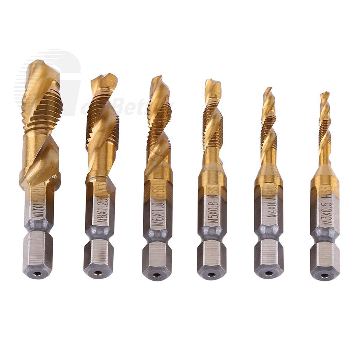 6Pcs HSS Drill Spiral Tap Bits M3 - M10 Hex Shank 1/4'' Metric Thread Cutter Set - HomeDIYer
