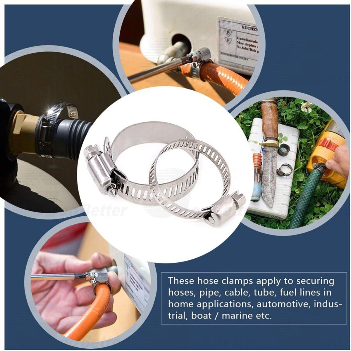 60pcs Adjustable Hose Clamps Worm Gear Stainless Steel Clamp Assortment 7 Sizes - HomeDIYer