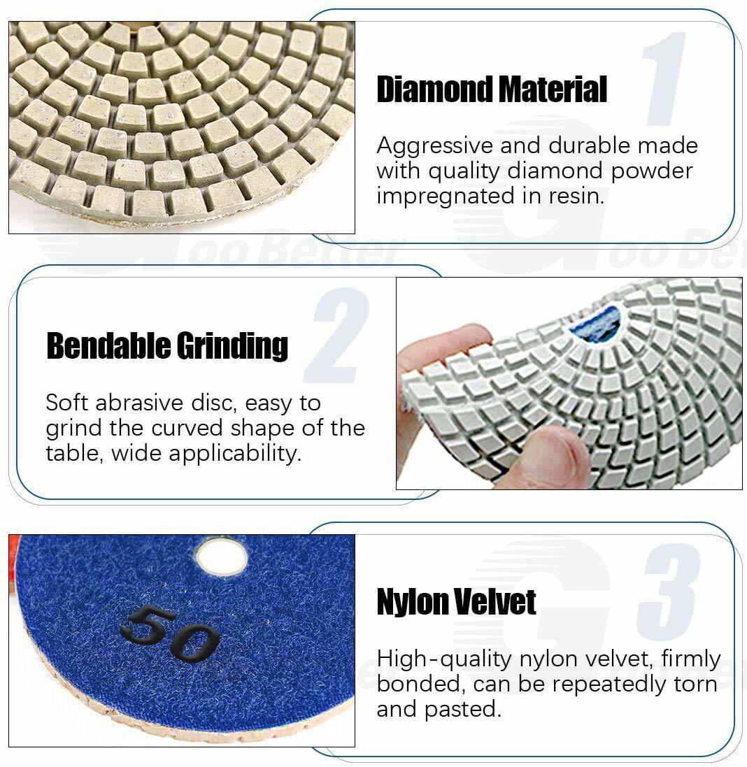11Pcs 4 inch 100mm Diamond Polishing Pads Kit Wet/Dry for Granite Stone Concrete - HomeDIYer
