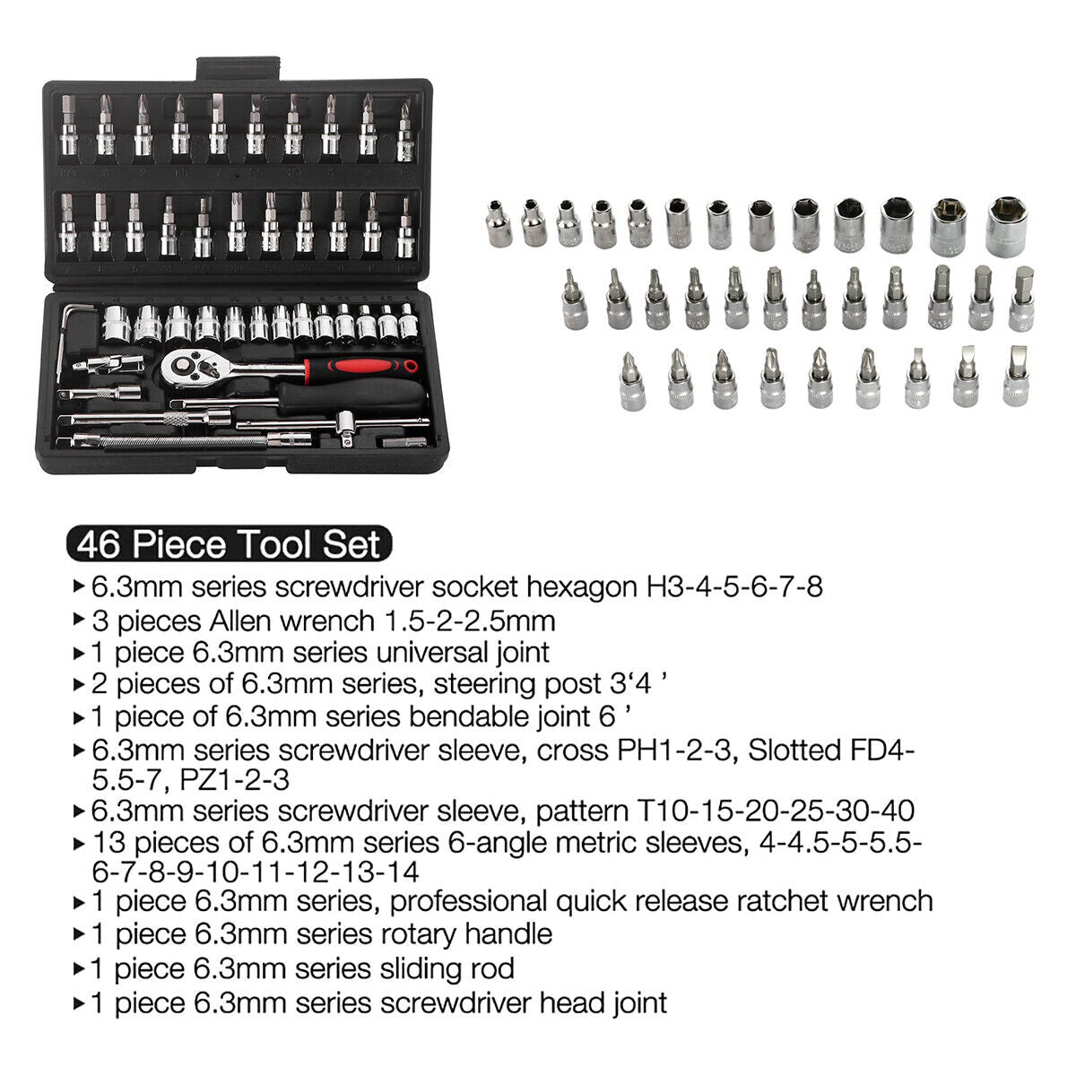 46Pcs Metric Socket Set Ratchet Torx Wrench Kit 1/4" Drive Repair Tool with Case - HomeDIYer