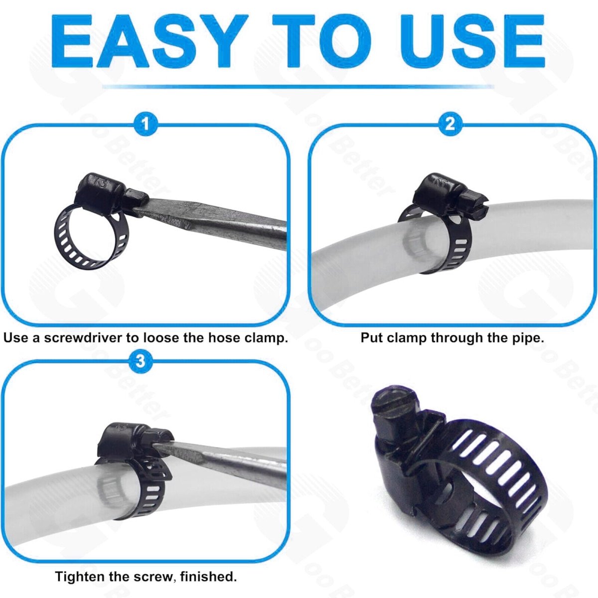 60 Pcs Stainless Steel Pipe Hose Clamp Kit Worm Driver Jubilee Clips Set Black - HomeDIYer