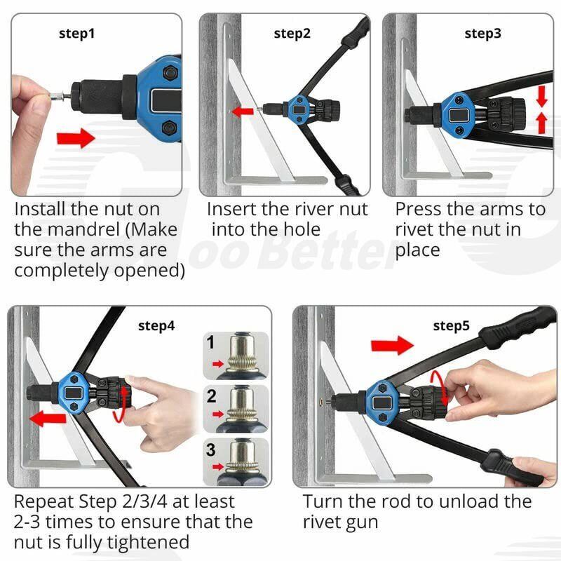 13'' Rivet Gun Kit Rivnut Thread Setting Tool Nut Setter NutSert Metric 110PCS - HomeDIYer