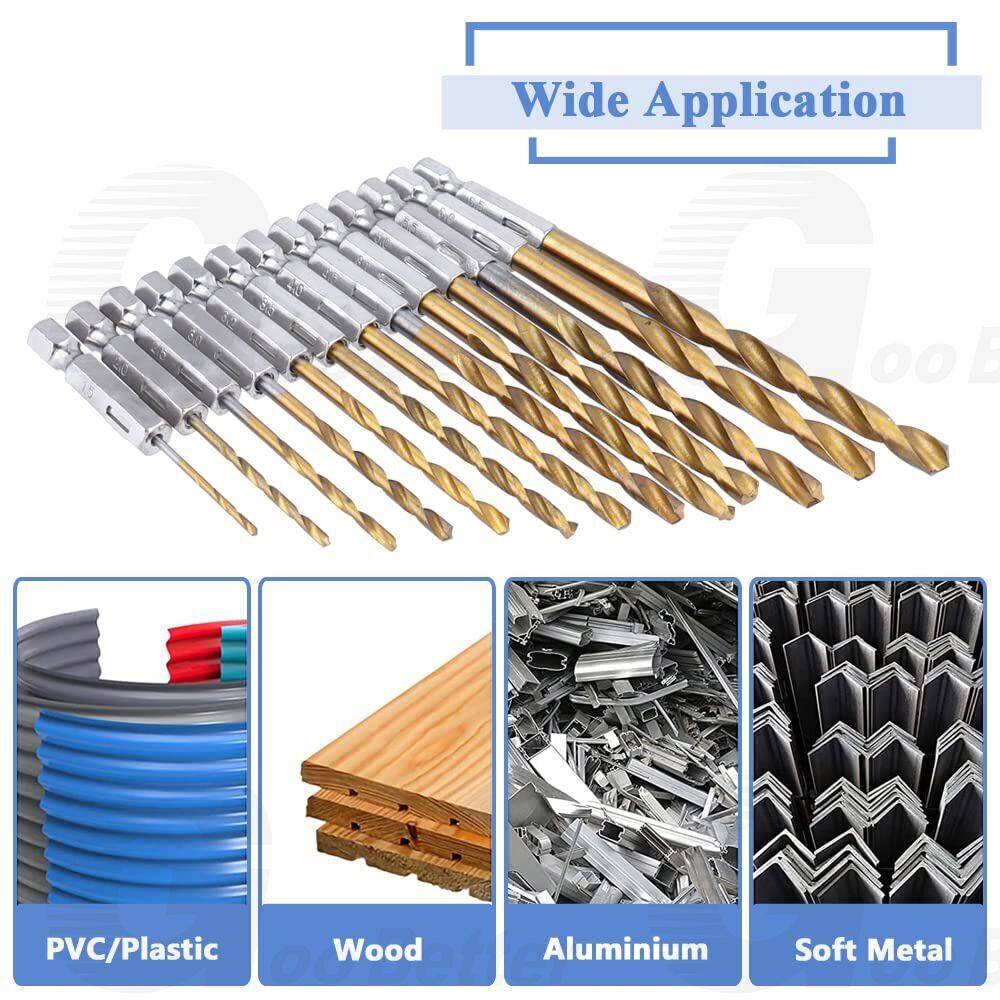HSS Titanium Coated Twist Drill Bit Set 1/4” Hex Shank 1.5 - 6.5mm For wood Metal - HomeDIYer