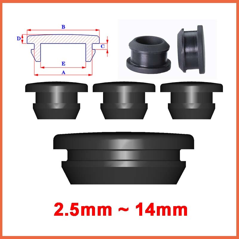 Black Snap-on Hole Plug Silicone Rubber Blanking End Caps Seal Stopper 2.5~14mm