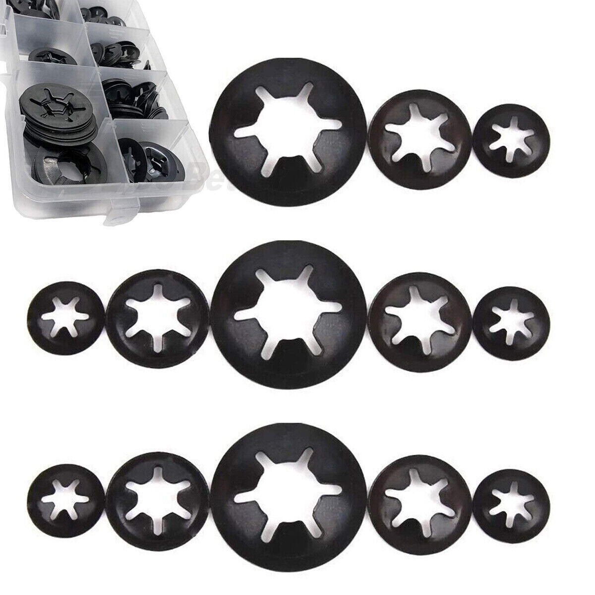 260Pcs Starlock Washers Push M3-M12 On Lock Star Tooth Grab Fastener Clips Set