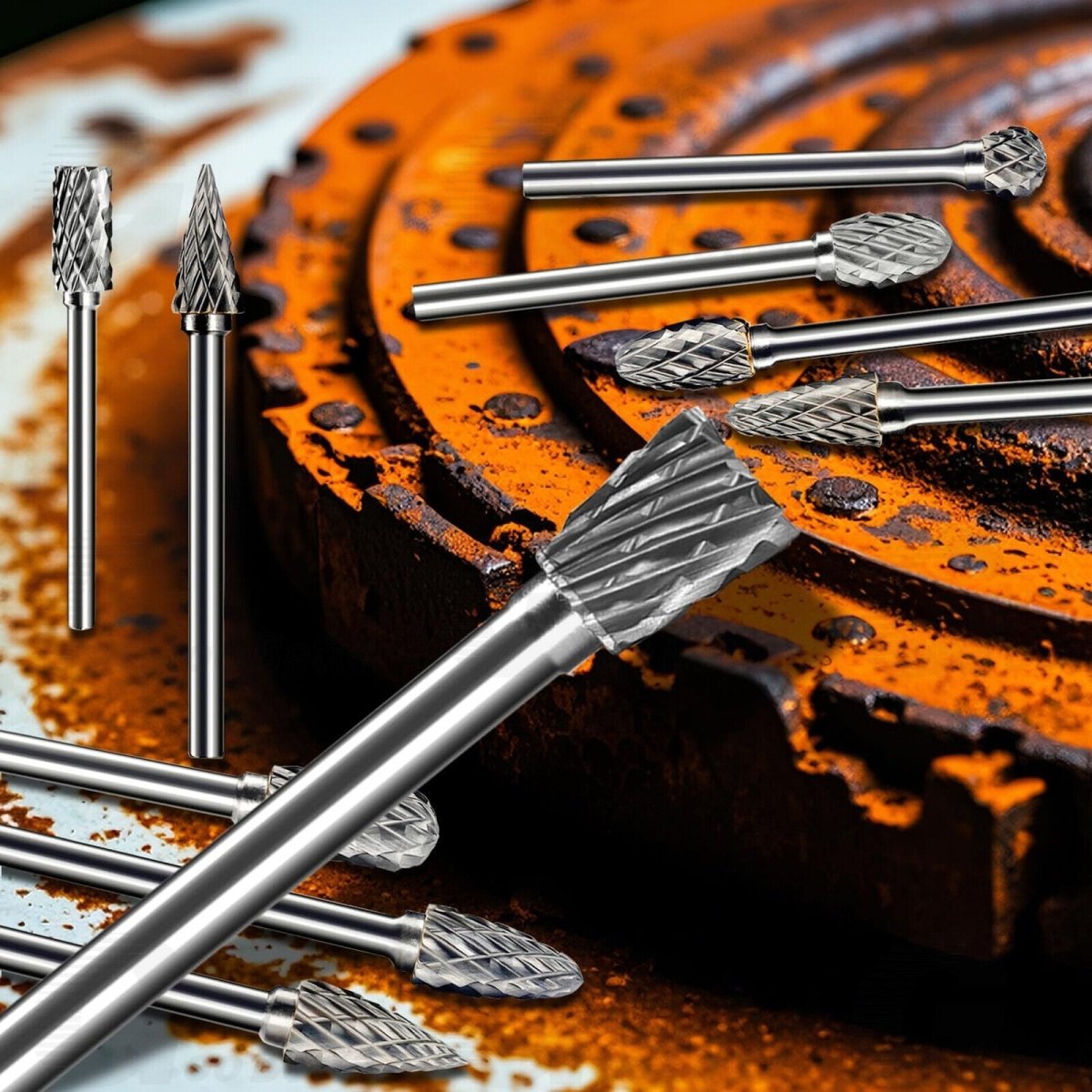 10x Double Cut Tungsten Carbide Rotary Burr Set 1/8'' Drill Bits for Dremel Tool - HomeDIYer