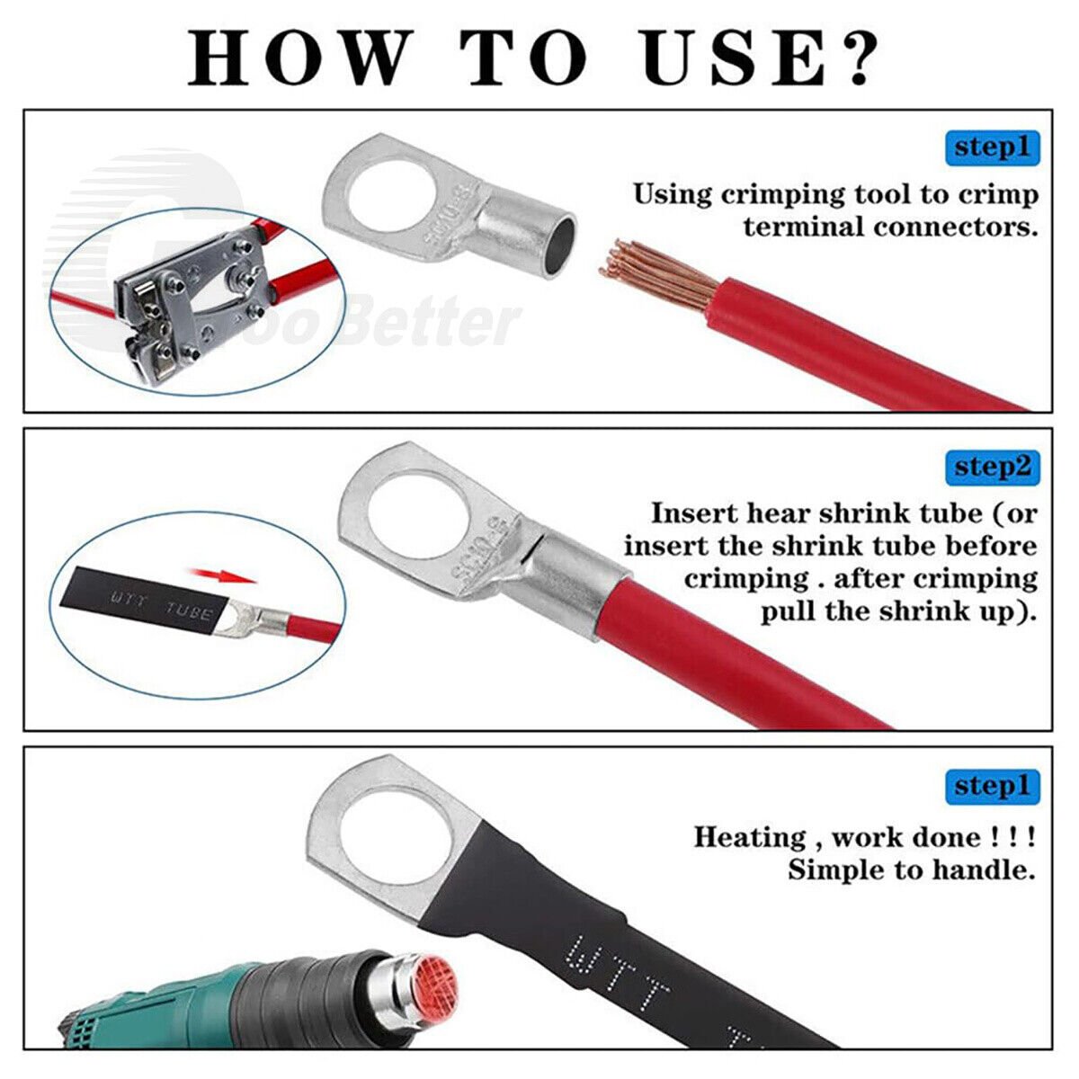 140x tubular cable lugs + insulating sleeves assortment ring eyelets ring tongues cable lug set - HomeDIYer
