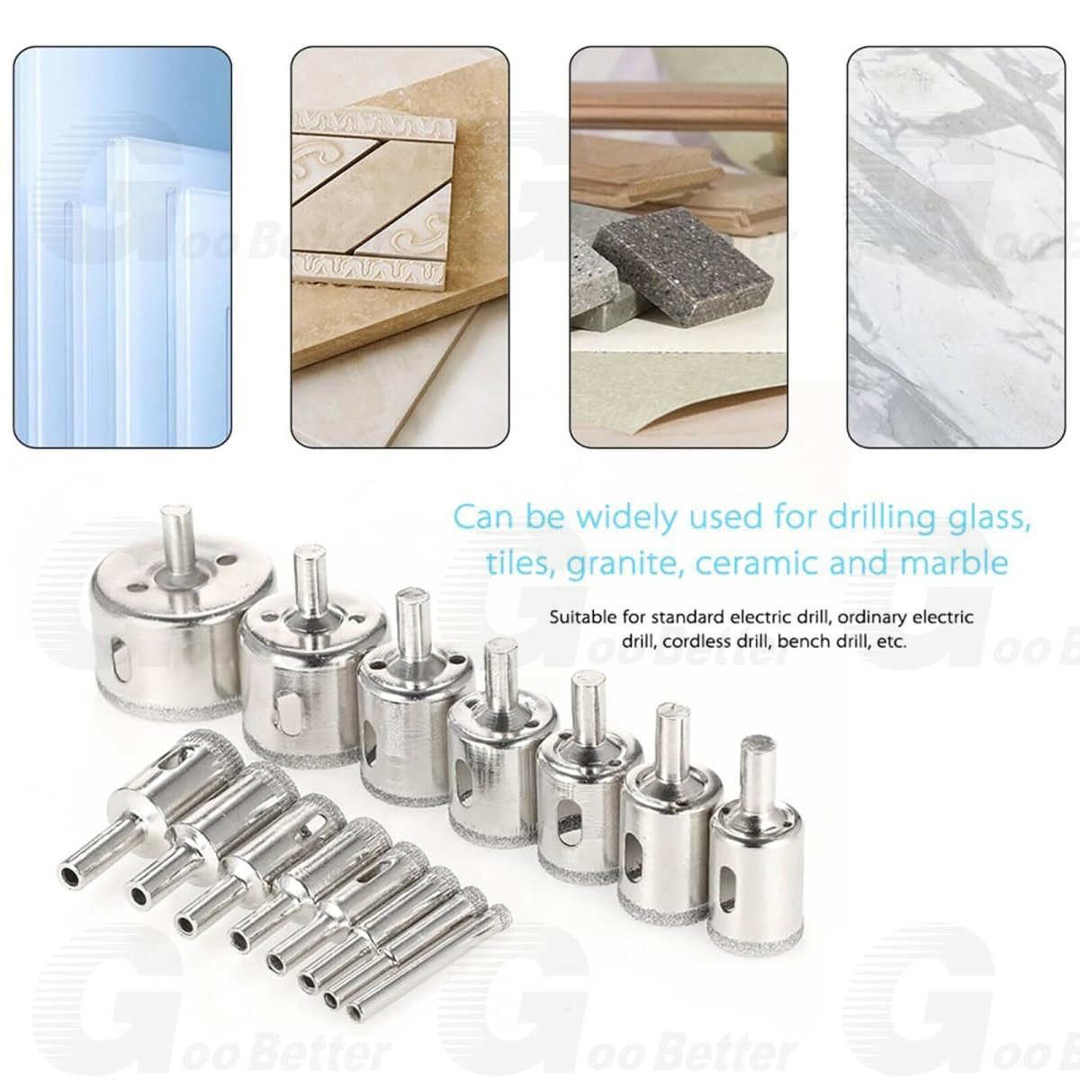 15Pcs Diamond Hole Saw Set Drill Bits Kit 3mm - 42mm Cutter For Glass Ceramic Tile - HomeDIYer