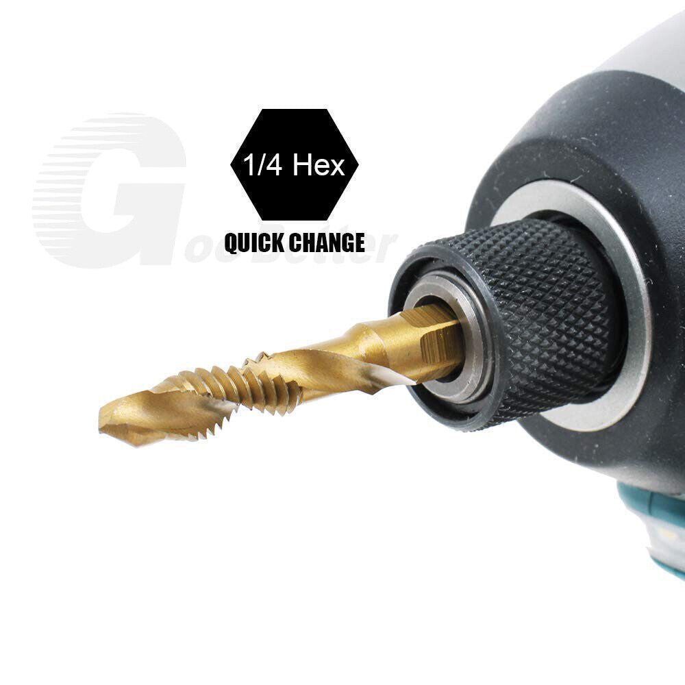 6Pcs HSS Drill Spiral Tap Bits M3 - M10 Hex Shank 1/4'' Metric Thread Cutter Set - HomeDIYer