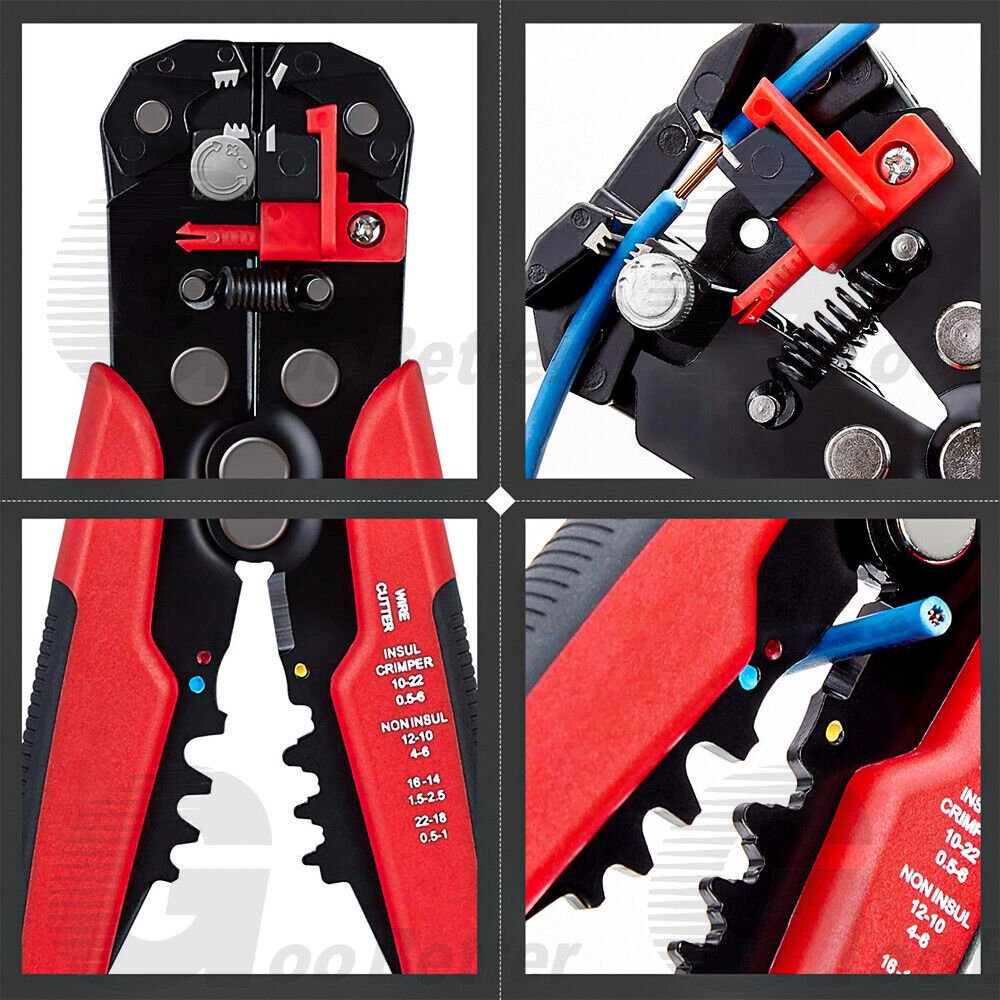 8'' Self - Adjusting Wire Insulation Stripper Red Cutter Crimper Stripping Tools - HomeDIYer