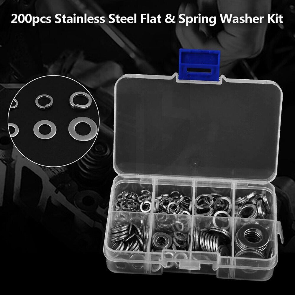 200pcs M5 - M10 Stainless Steel Flat Washer Spring Lock Washer Assortment Kit - HomeDIYer