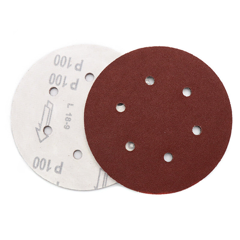 150mm 6 Inch SANDING DISCS 6 Hole Self-Adhesive Red Sandpaper 40#-800# Hook&Loop