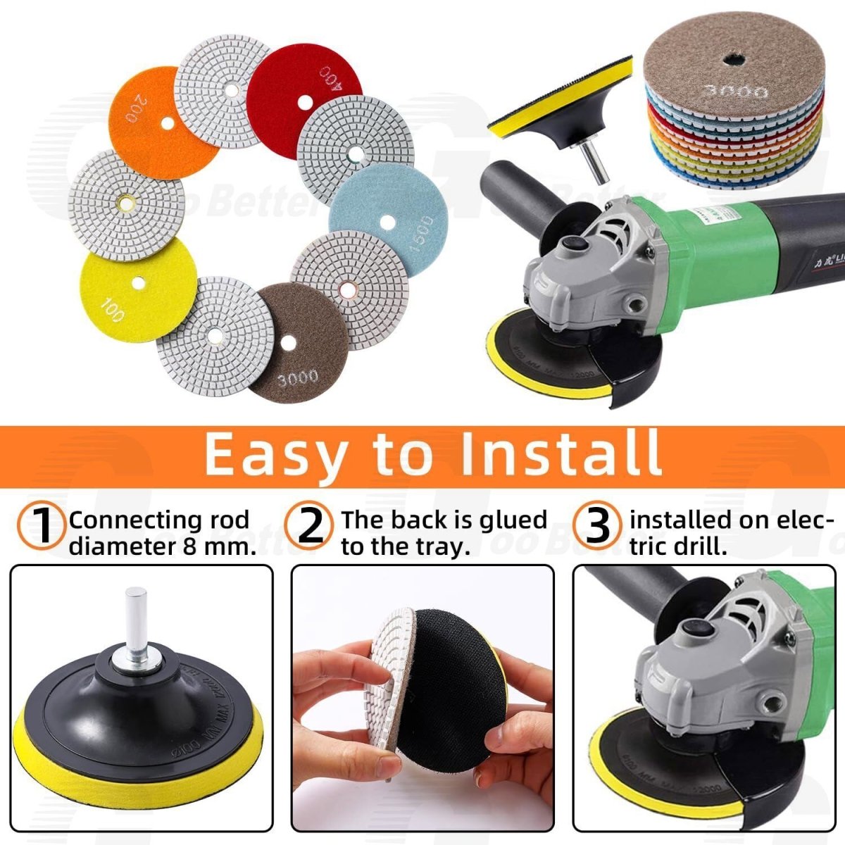 11Pcs 4 inch 100mm Diamond Polishing Pads Kit Wet/Dry for Granite Stone Concrete - HomeDIYer