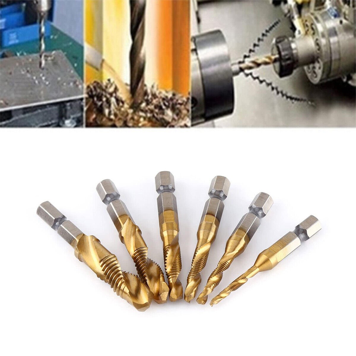 6Pcs HSS Drill Spiral Tap Bits M3 - M10 Hex Shank 1/4'' Metric Thread Cutter Set - HomeDIYer