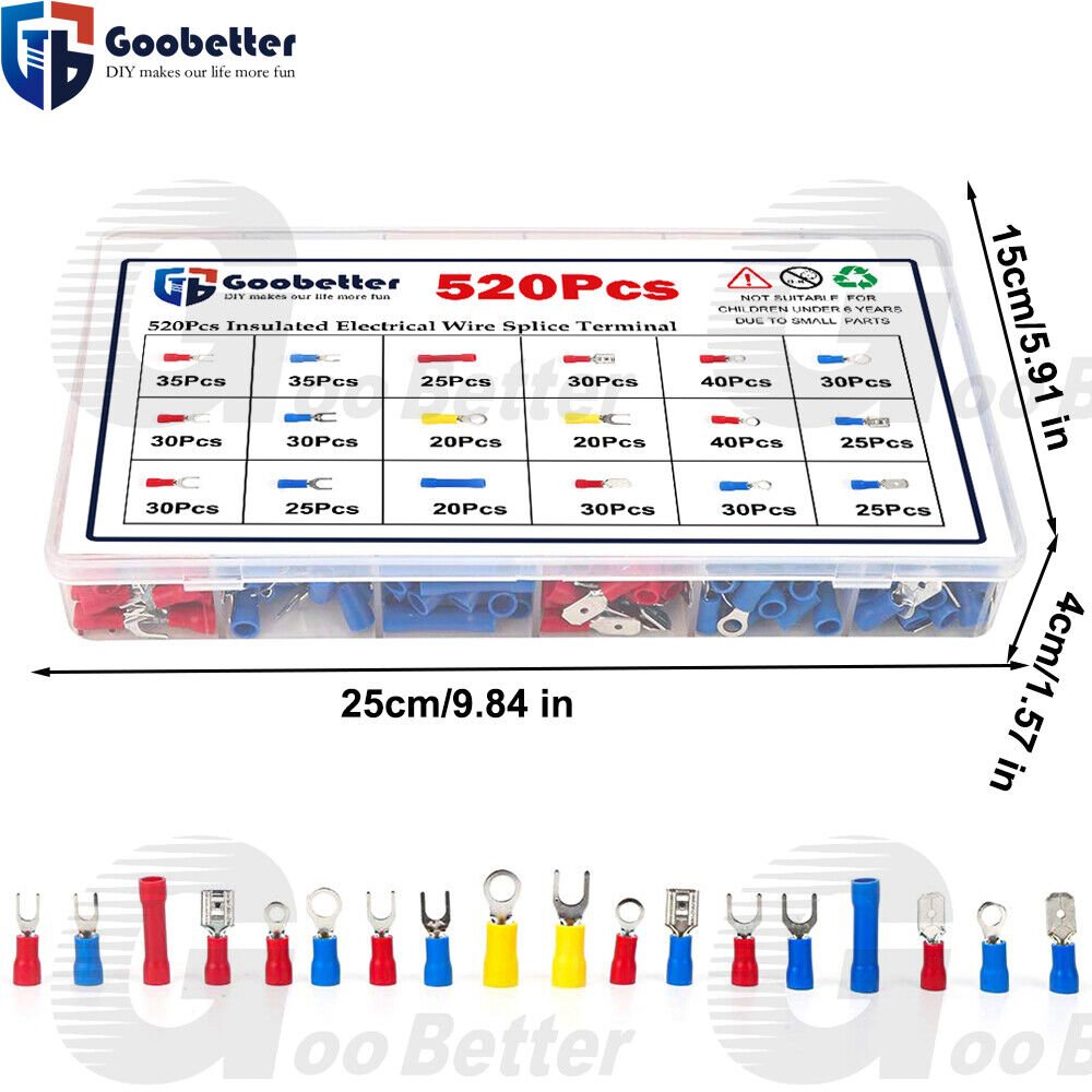 520Pcs Insulated Electrical Wire Splice Terminal Ring Spade Crimp Connector Kit - HomeDIYer