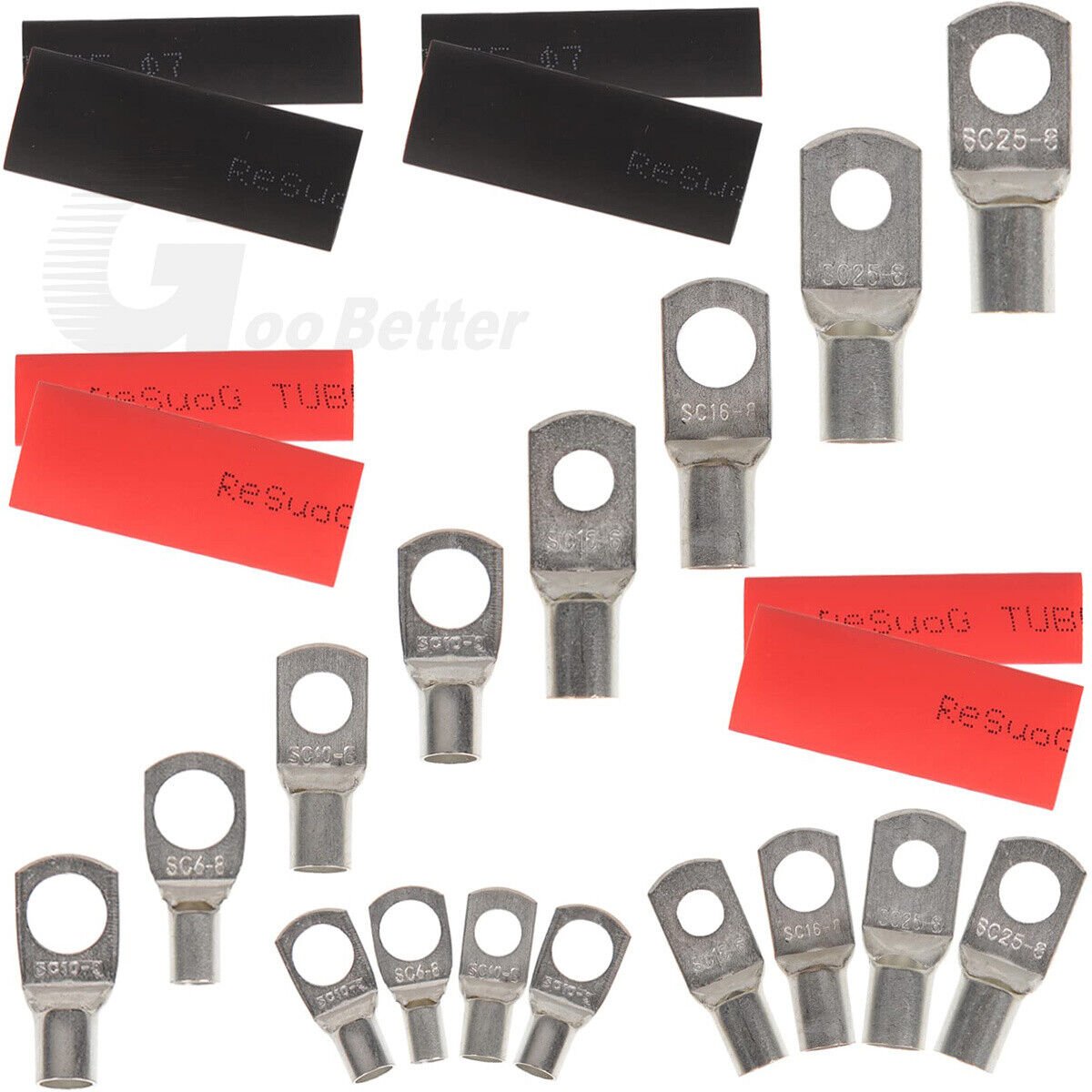 140x tubular cable lugs + insulating sleeves assortment ring eyelets ring tongues cable lug set - HomeDIYer