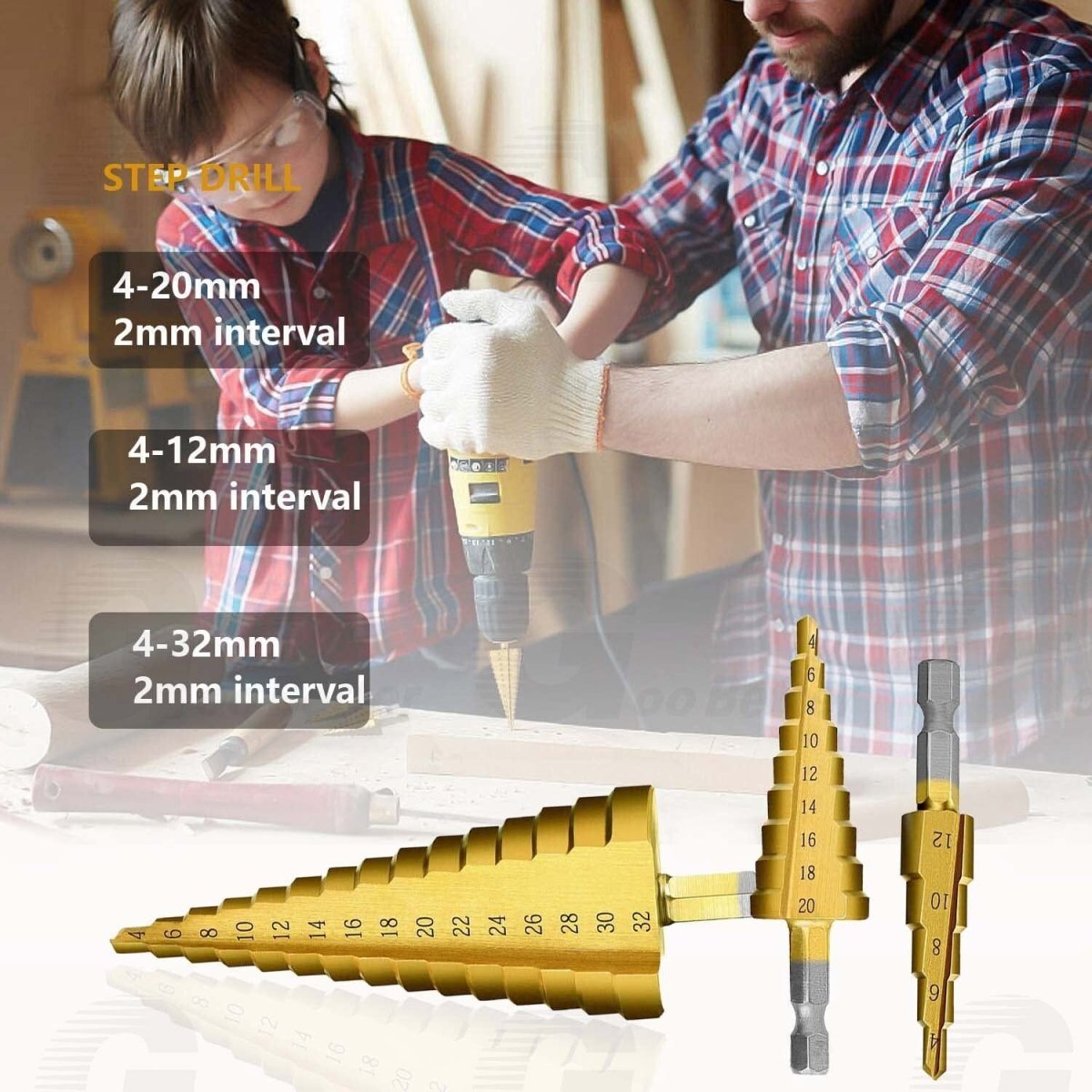 3Pcs Spiral Step Cone Drill Bit Set HSS 1/4" Hex Shank Hole Bits for Metal Wood - HomeDIYer