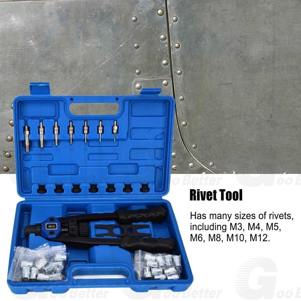 13'' Rivet Gun Kit Rivnut Thread Setting Tool Nut Setter NutSert Metric 110PCS - HomeDIYer