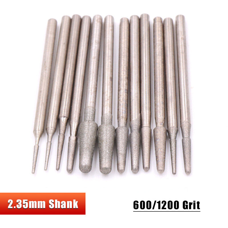 2.35mm Shank Diamond Grinding Head Jade Amber Polishing Carving 600/1200 Grit