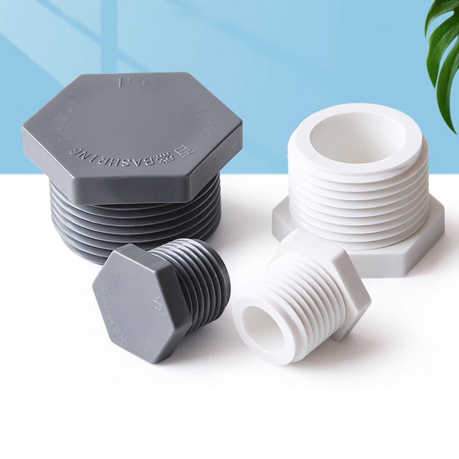 Male thread plug installed on female threaded pipe end for sealing