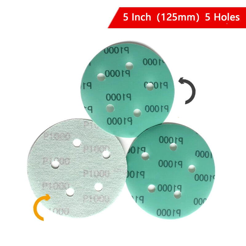 50/125/150mm Wet & Dry Sandpaper Polyester Film Green Sand Hook & Loop 40-2000P 10Pcs