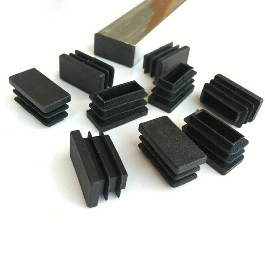 Black rectangle plastic blanking end caps (10-100mm) smooth edges for safe DIY/industrial applications