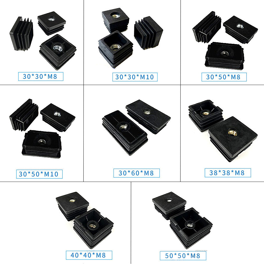 Rectangular Plugs With M6 / M8 / M10 Nut Hole Square Tube Plug Furniture Feet