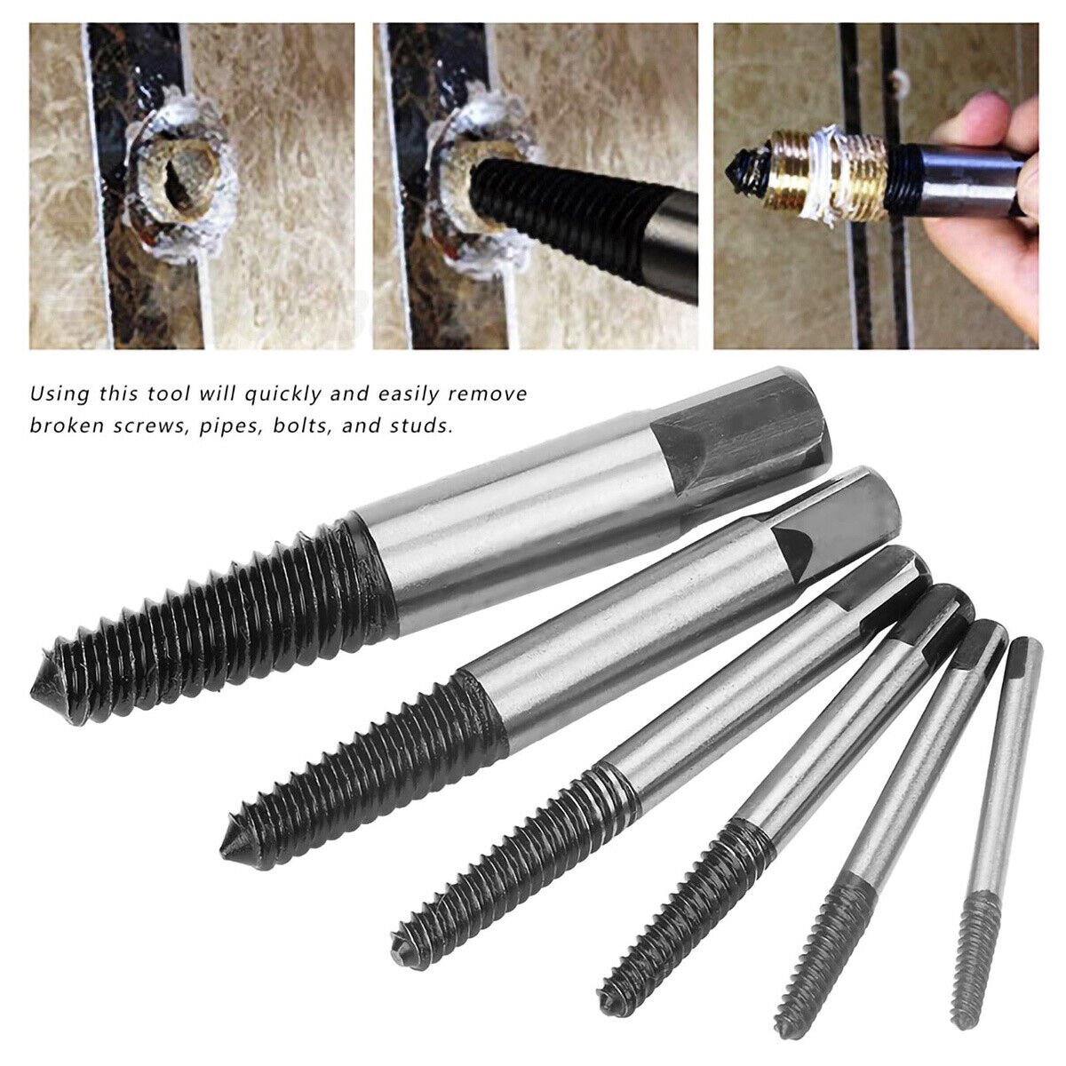 6Pcs Screw Extractor Set Drill Bits 1 - 6 Out Broken Damage Screws Bolt Remover - HomeDIYer